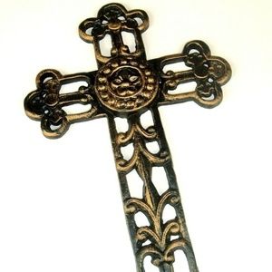 Large Metal Wall Cross religious Rustic Black Gold